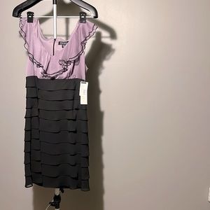 S.L. Fashions Black and Lilac Two Tone Ruffle Dress. Size 14. NWT